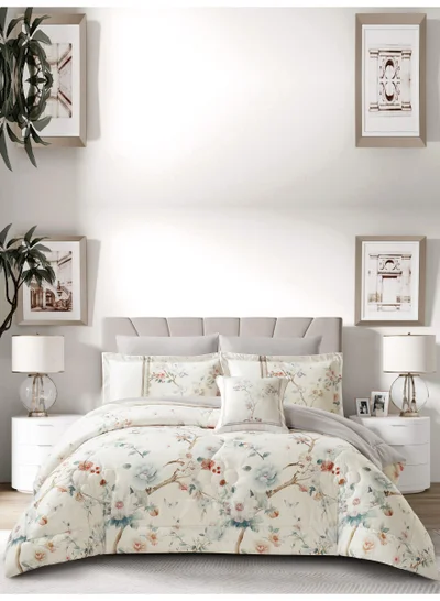 Donetella Bedding Comforter Set, King Size Fits 200x200 cm - 7-Pcs Digital Print Quilted Bed Set, Microfiber Fabric - 1 Comforter, 1 Fitted Sheet, 2 Pillow Shams, 2 Pillowcases 1 Cushion Cover.
