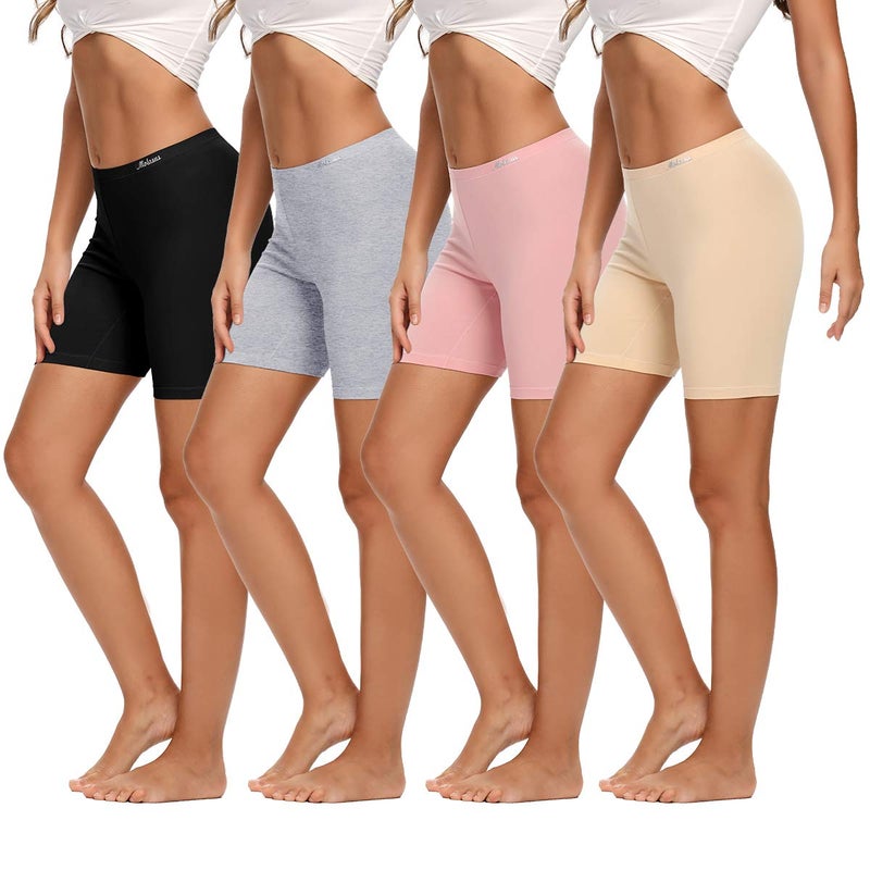 Molasus Womens Boxer briefs Cotton Boy Shorts Underwear Anti Chafing Bike Short Long Leg Under Shorts Multicolor 4 Pack Size 7 - Image 1