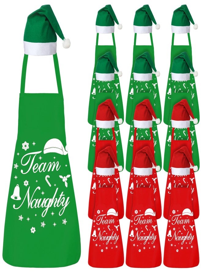 Cutecrop 24 Pcs Christmas Matching Aprons with Santa Hats Christmas Baking Crew Apron Fun Kitchen Gift for Family Cookie Baking Party Funny Holiday Chef Apron for Women Men Adults - Image 1