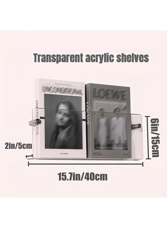 رفيعة جدارية عائمة من الأكريليك الشفاف مقاس 40 × 15 سم لعرض مكتبة المنزل وحامل المجلات - Image 5