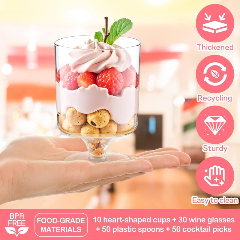 JIURUN 140Pcs Dessert Cups with Spoons 5oz Mini Clear Appetizer Parfait Cups and Heart Plastic Dessert Cups with Cocktail Picks for Fruit Ice Cream Cake Party Birthday Party Events Supplies - Image 2
