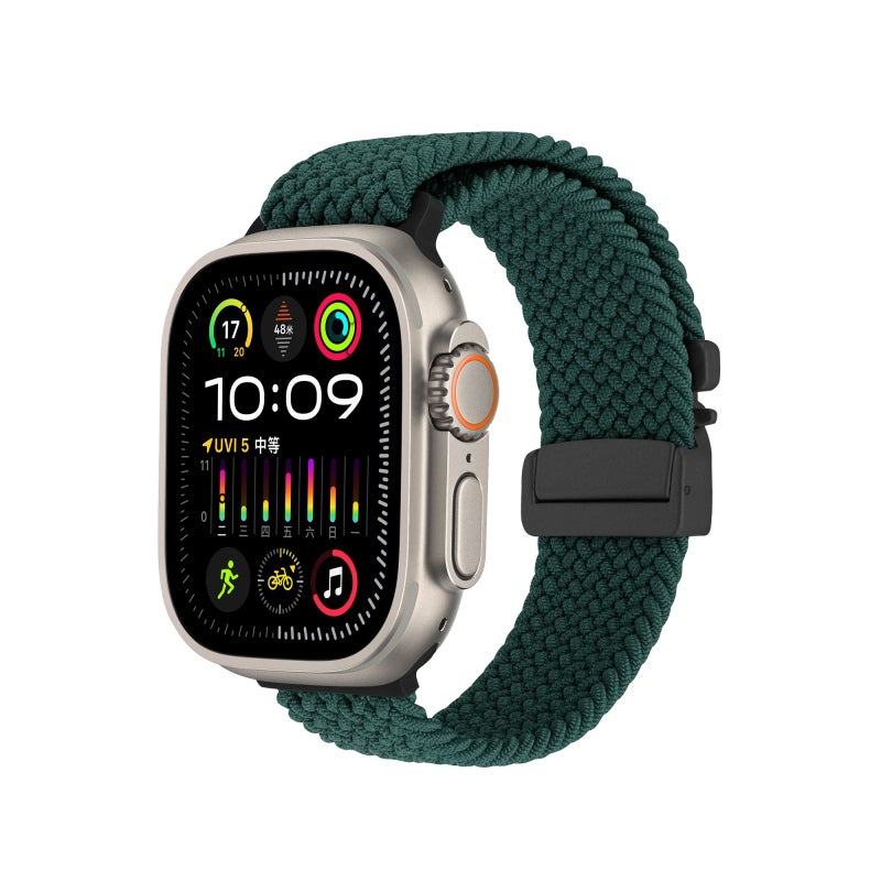 إيروريكس لساعة Apple Watch 42 مم / 41 مم / 40 مم / 38 مم سوار ساعة مضفر بزر كبس (أخضر غابي) - Image 1