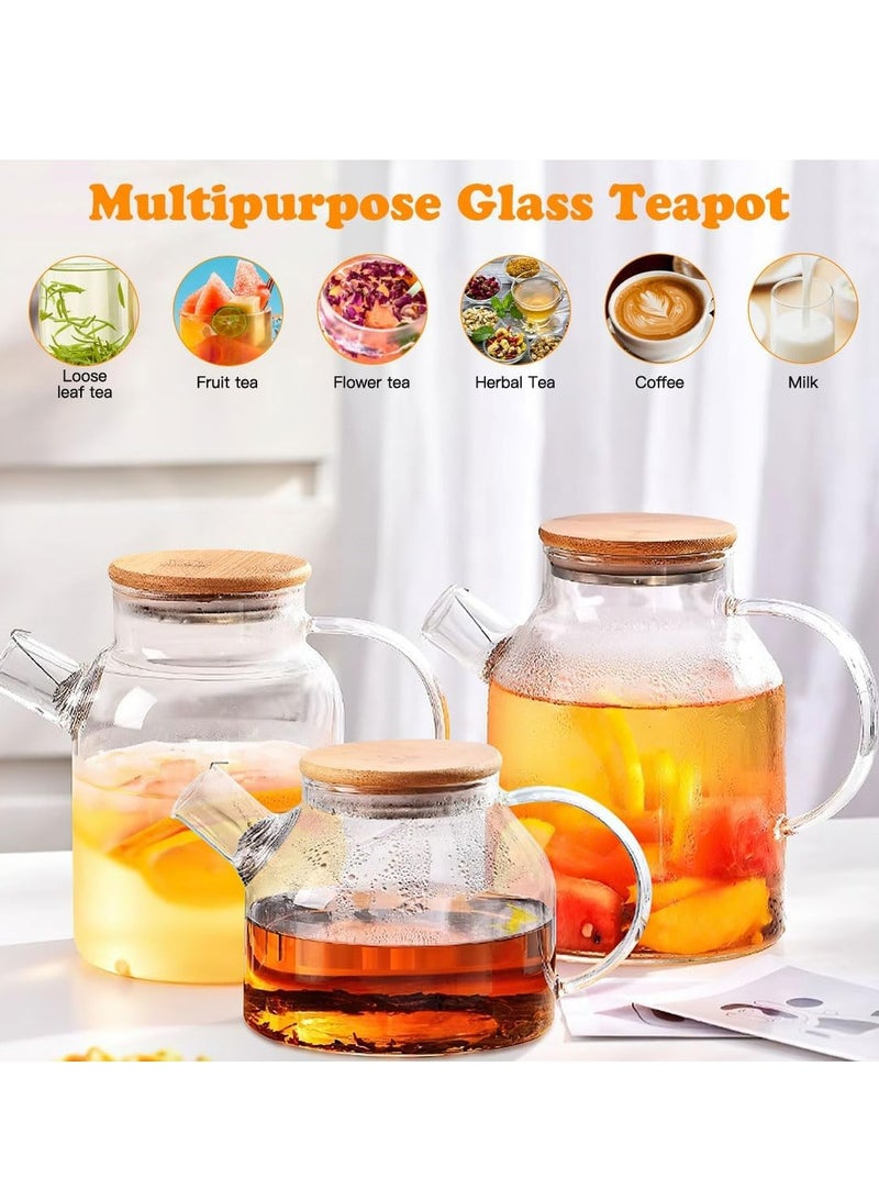 إسكدنيا إبريق شاي زجاجي سعة 50 أونصة، مع غطاء من الخيزران وفلتر قابل للإزالة، للشاي السائب والشاي المزهر - Image 3