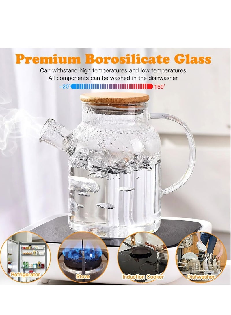 إسكدنيا إبريق شاي زجاجي سعة 50 أونصة، مع غطاء من الخيزران وفلتر قابل للإزالة، للشاي السائب والشاي المزهر - Image 2