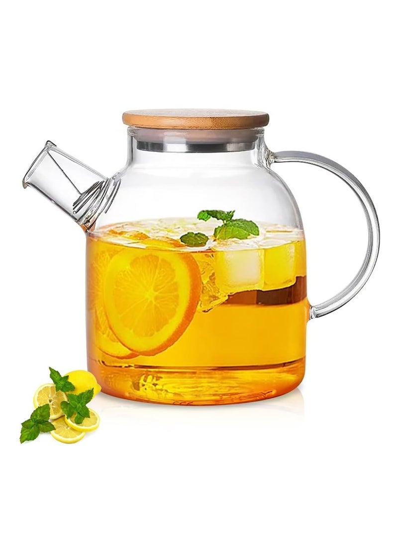 إسكدنيا إبريق شاي زجاجي سعة 50 أونصة، مع غطاء من الخيزران وفلتر قابل للإزالة، للشاي السائب والشاي المزهر - Image 1