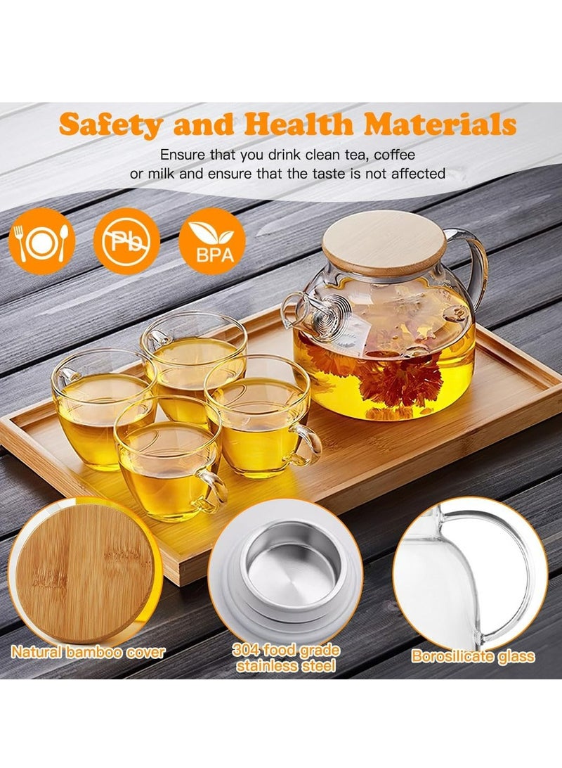 إسكدنيا إبريق شاي زجاجي سعة 50 أونصة، مع غطاء من الخيزران وفلتر قابل للإزالة، للشاي السائب والشاي المزهر - Image 4