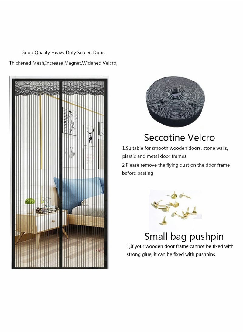 SYOSI - Magnetic Fly Screen Door - KASTWAVE Retractable Mesh with Magnet Sliding Hands Free Net, Pet & Kid Friendly (100x210cm, Black) - Image 1