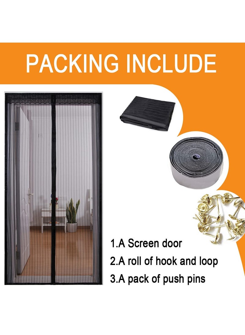 SYOSI - Magnetic Fly Screen Door - KASTWAVE Retractable Mesh with Magnet Sliding Hands Free Net, Pet & Kid Friendly (100x210cm, Black) - Image 1