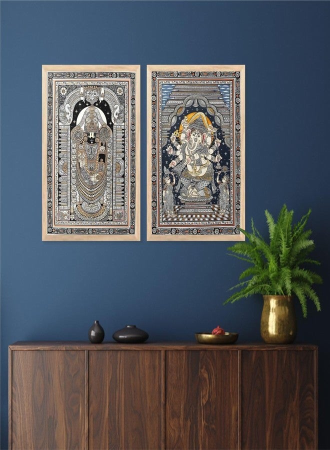 FramingoKart Lord venkateswara swamy Madhubani Art Premium Digital Paintings with Frame for Home Decoration - Painting for Living Room Bedroom Office - Painting for Wall Decoration - Pack of 2#Art2 - Image 2