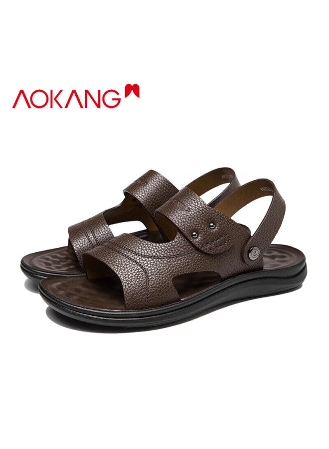 AOKANG Men'S Comfortable Casual Toe-Opening Breathable Dual-Purpose Simple Brown Sandals Beach Shoes Father'S Day Gift - Image 5