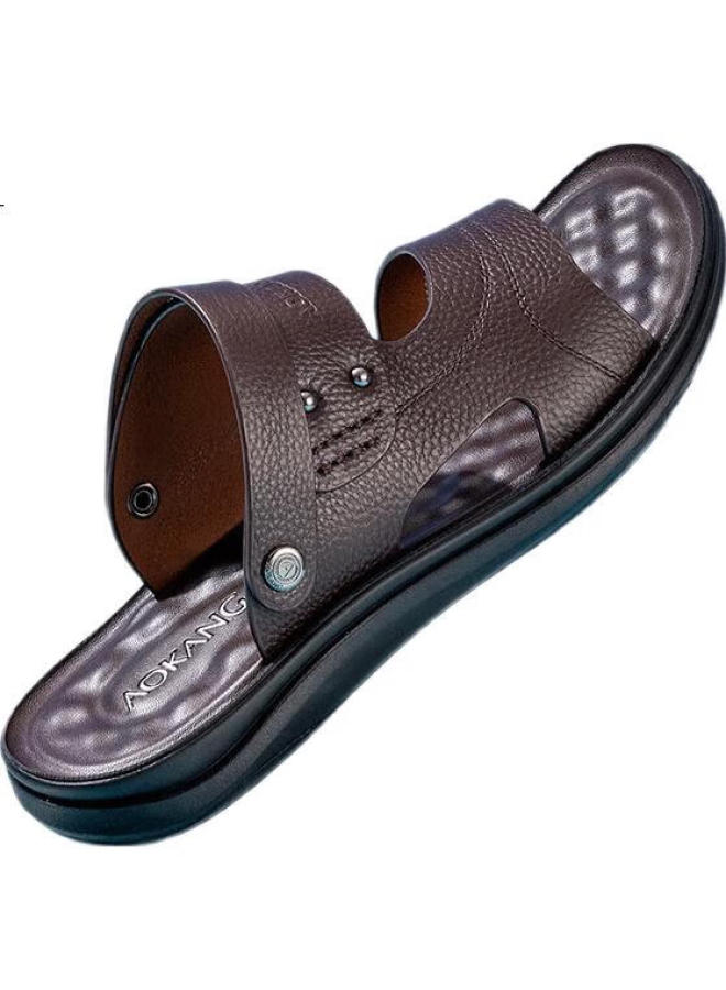 AOKANG Men'S Comfortable Casual Toe-Opening Breathable Dual-Purpose Simple Brown Sandals Beach Shoes Father'S Day Gift - Image 2