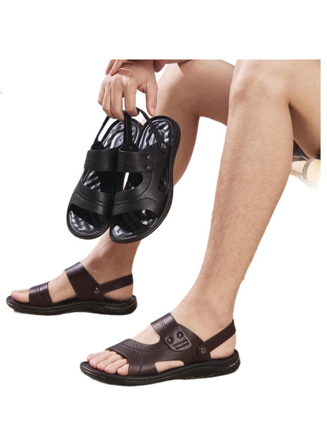 AOKANG Men'S Comfortable Casual Toe-Opening Breathable Dual-Purpose Simple Brown Sandals Beach Shoes Father'S Day Gift - Image 1
