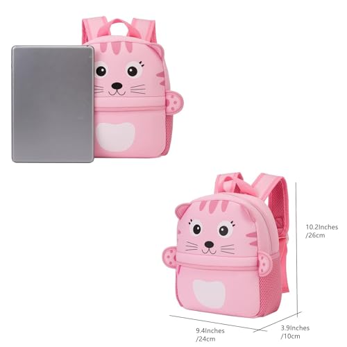 KK CRAFTS Preschool Toddler Backpack with Leash, 3D Cute Cartoon Neoprene Animal Schoolbag for Kids Boys Girls(Pink Cat) - Image 3