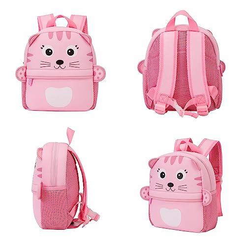 KK CRAFTS Preschool Toddler Backpack with Leash, 3D Cute Cartoon Neoprene Animal Schoolbag for Kids Boys Girls(Pink Cat) - Image 2