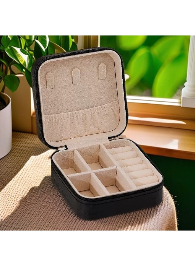Compact Jewelry Organizer Box – Travel-Friendly PU Leather Case for Rings & Earrings - Image 1
