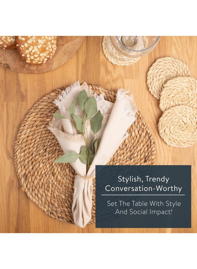 Kazi KAZI Essentials Boho Round Woven Placemats - Set of 6, Natural Wicker Cattail Placemats, Braided Heat Resistant Non-Slip Weave, Eco-Friendly Handmade by African Artisans (13" Round, Natural Cattail)  - Image 3