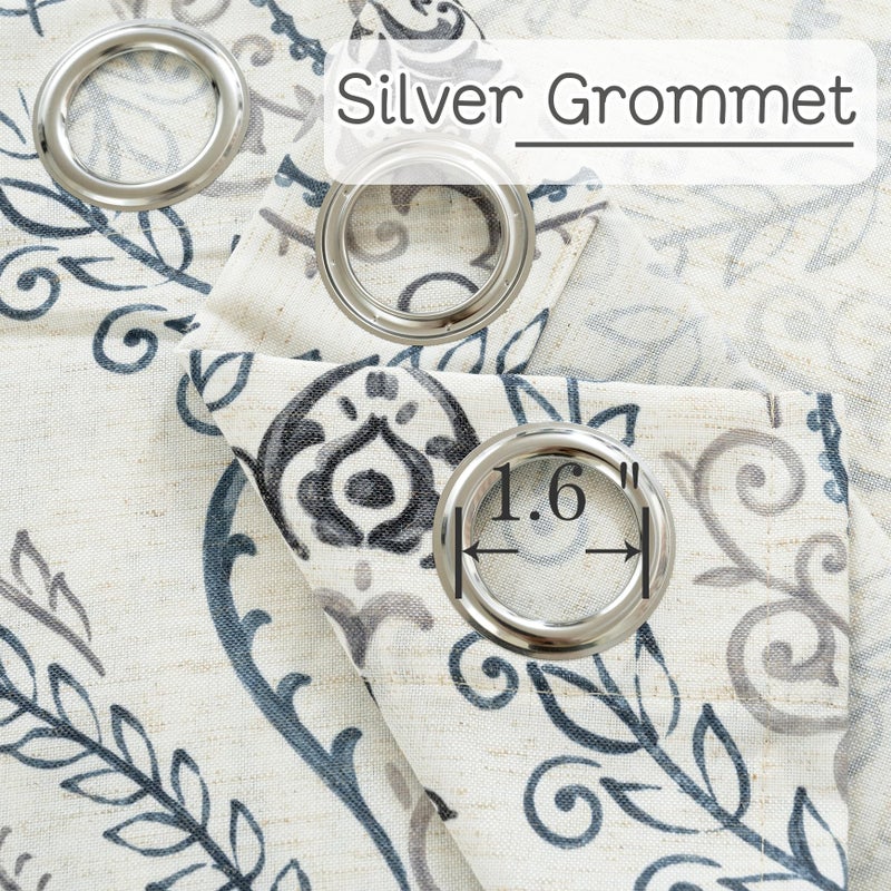 LAMIT Linen Curtains for Living Room 84 inch Length 2 Panels Set, Light Filtering Privacy Grommet Vintage Boho Damask Printed Window Drapes for Bedroom, Greyish Blue, Each 52 x 84 Inch - Image 4