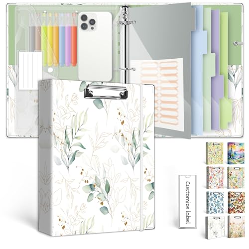 KLLVE 3 Ring 1 Inch Binder Organizer, KLLVE Three Ring Binders with Clipboard, 5 Pocket Divider with tabs, Folder, 18 Divider Stikers, Pen Loop (Leaves, Letter Size) - Image 1