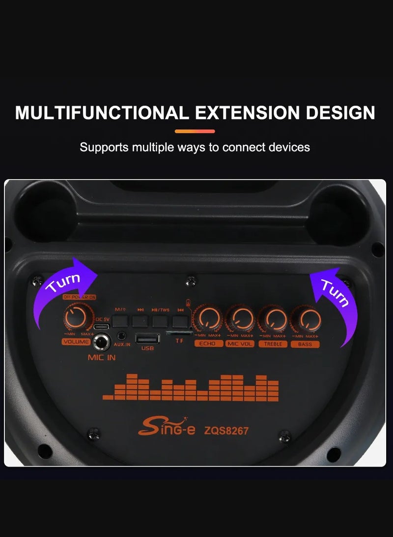 singe Speaker Bluetooth Technology Karaoke Microphones With Sound Effects, Contains FM Radio, TF Memory Input, USB Input, AUX Input - Image 4