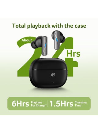 True Wireless Earbuds, Active Noise Cancellation (ANC), Bluetooth 5.4, 24-Hour Playtime, ENC Clear Calls, IPX4 Sweatproof, Gaming & Sports Headphones - Black black - view 4