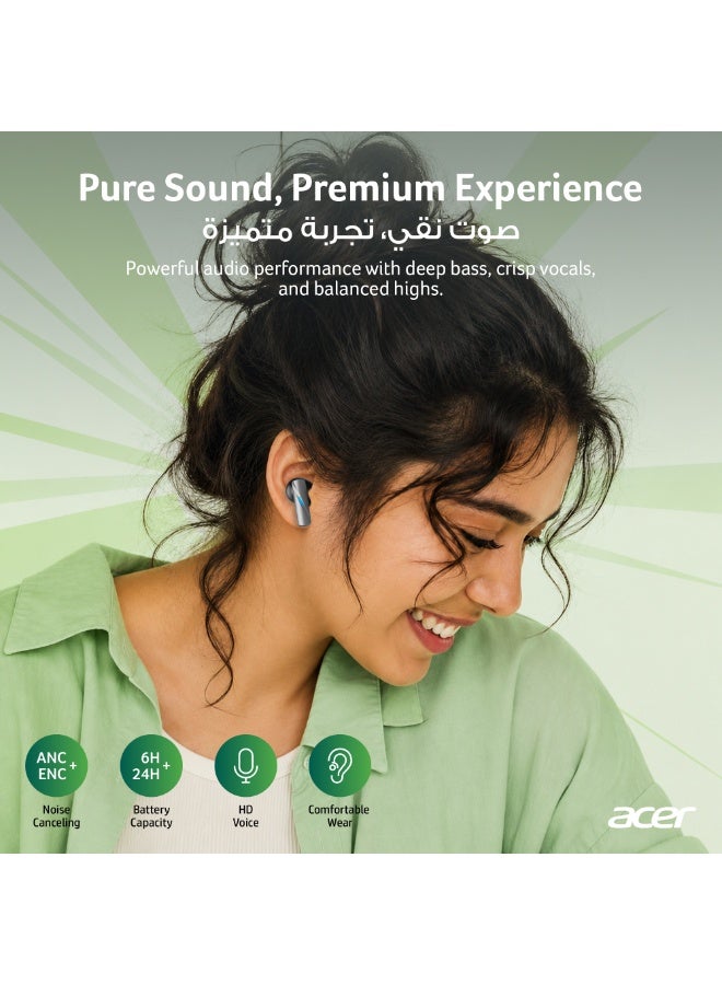 Acer True Wireless Earbuds, Active Noise Cancellation (ANC), Bluetooth 5.4, 24-Hour Playtime, ENC Clear Calls, IPX4 Sweatproof, Gaming & Sports Headphones - Black black - Image 3