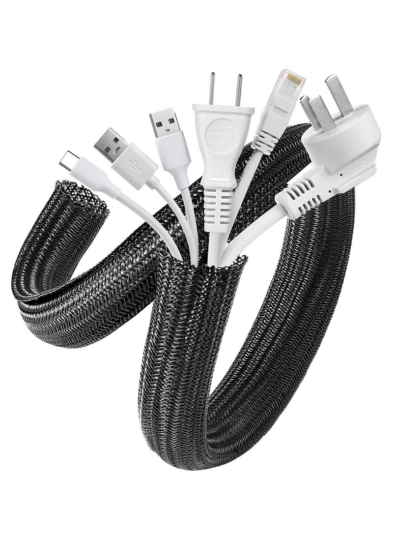 TLAXCA 2m Cord Protector Wire Loom Tubing Cable Sleeve Split Sleeving for USB Cable Power Cord Audio Video Cable – Protect Cat From Chewing - Black  - Image 1