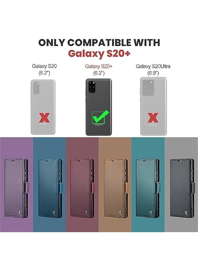 Samsung Galaxy S20+ Plus 5G Blue Wallet Case - RFID Blocking, Card Holder, Magnetic Kickstand, Leather Flip Protective  - Image 2