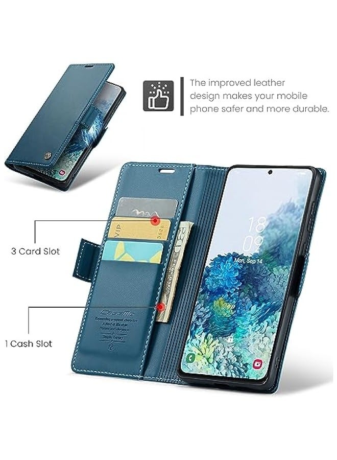Samsung Galaxy S20+ Plus 5G Blue Wallet Case - RFID Blocking, Card Holder, Magnetic Kickstand, Leather Flip Protective  - Image 4