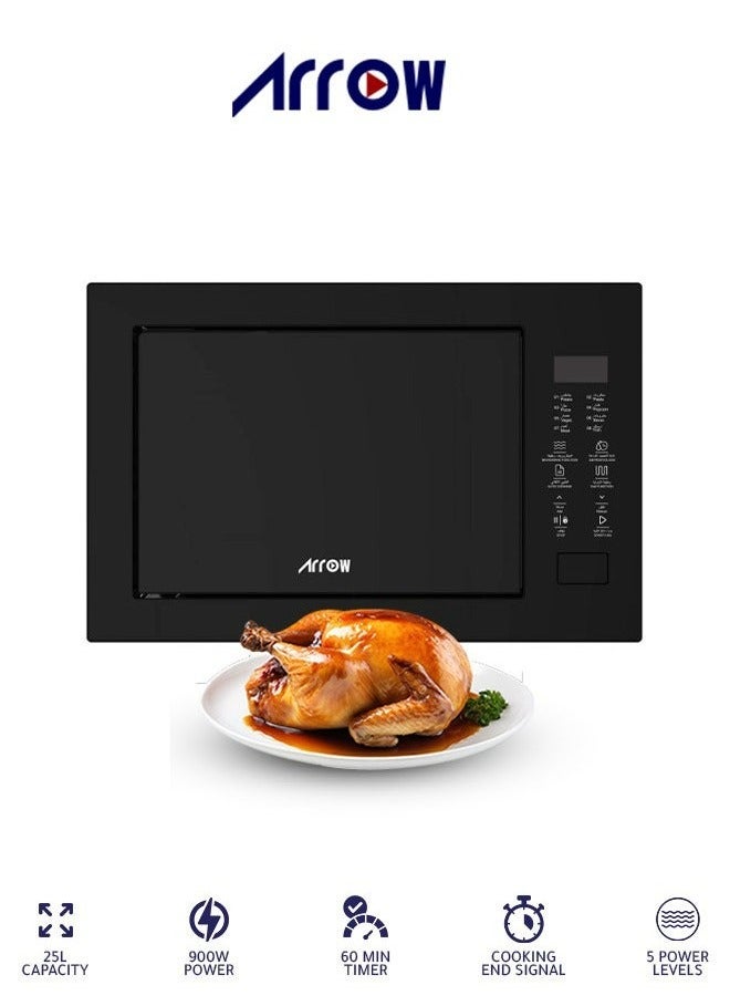 ارو فرن ميكروويف مدمج بسعة 25 لترًا مع شواية، تحكم باللمس، خرج ميكروويف بقوة 850 واط، قوة شواية 1100 واط | رقم الموديل: RO-25MWBI - Image 1