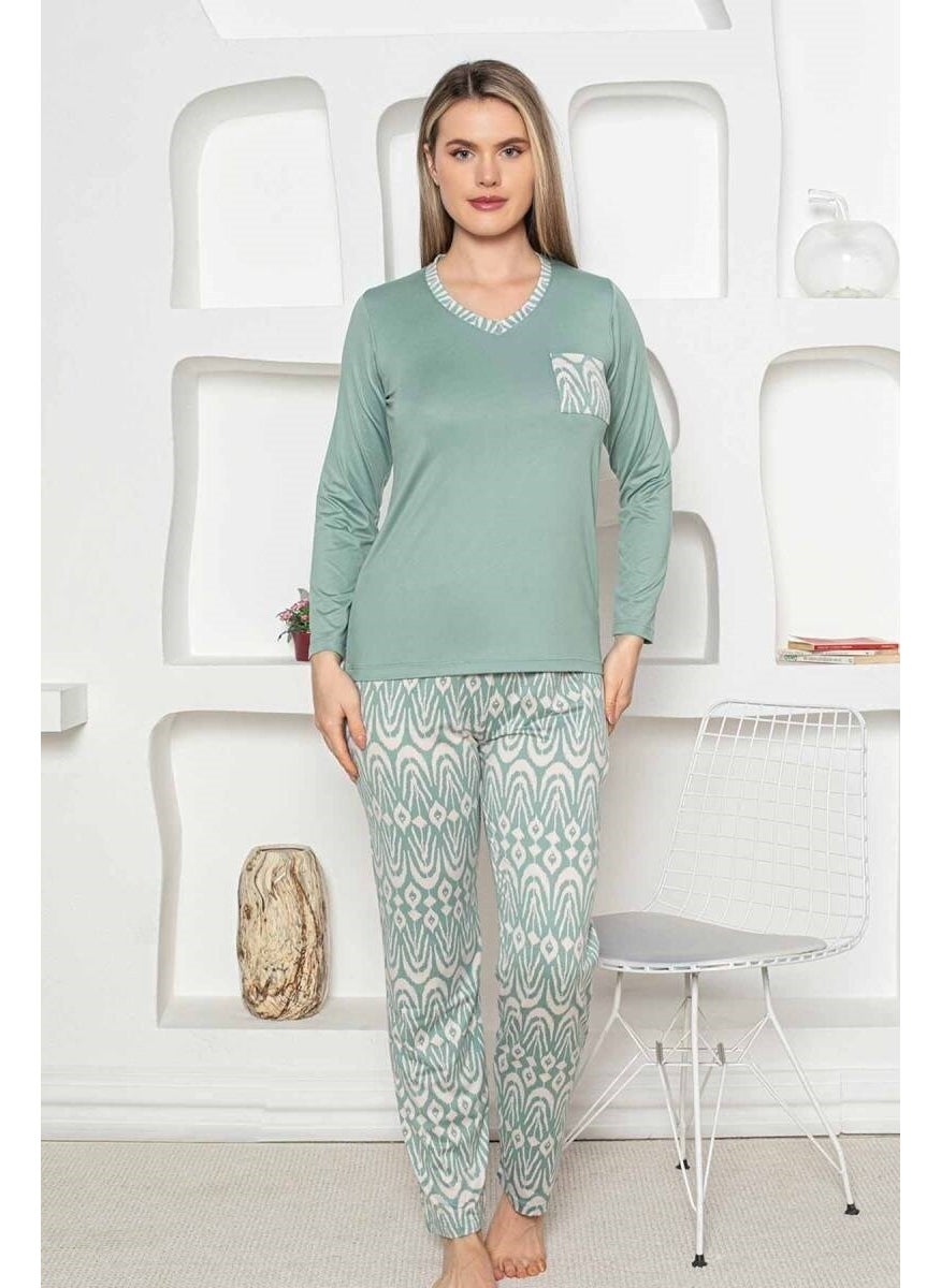 Ethnic Pattern Women's Pajama Set - Long Sleeve Lycra Combed Cotton Pocket Bottoms - pzsku/Z223CFB011675ECBA6343Z/45/_/1741272228/6b77ac89-8263-4009-9e05-b6ee45632768