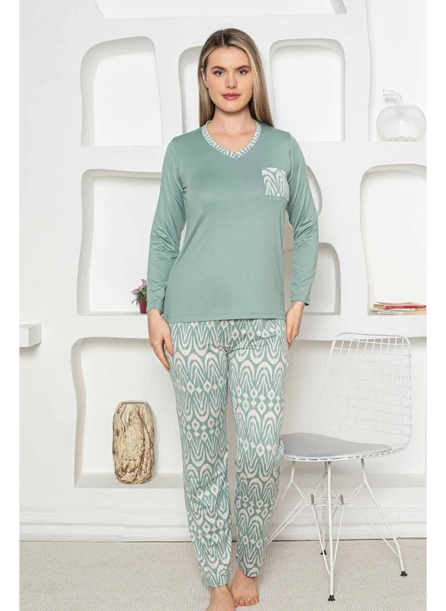 Bie'S Ethnic Pattern Women's Pajama Set - Long Sleeve Lycra Combed Cotton Pocket Bottoms