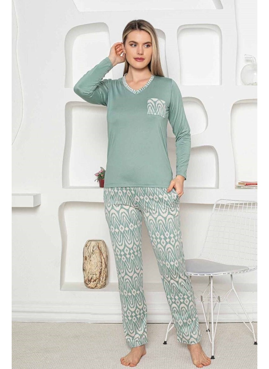 Ethnic Pattern Women's Pajama Set - Long Sleeve Lycra Combed Cotton Pocket Bottoms - pzsku/Z223CFB011675ECBA6343Z/45/_/1741272240/1e35484b-e000-429e-94ca-f09b6915f579