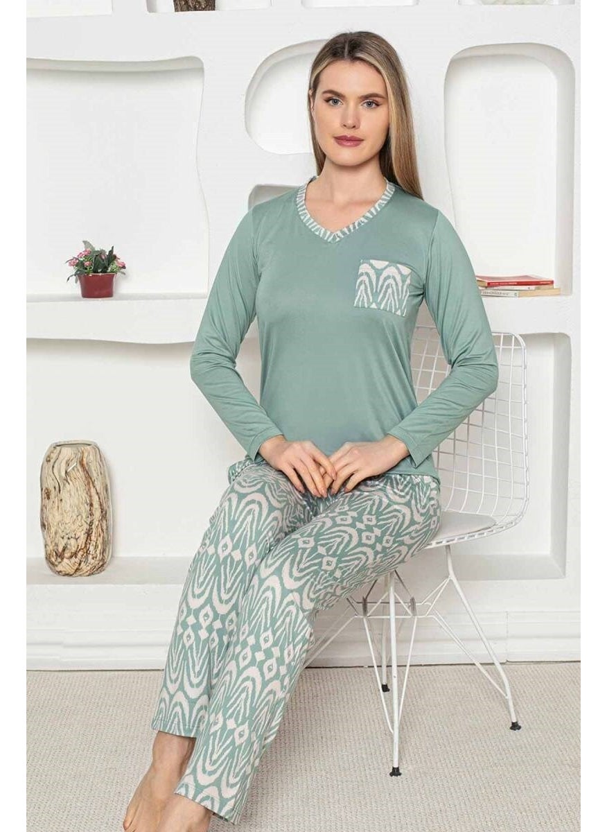 Ethnic Pattern Women's Pajama Set - Long Sleeve Lycra Combed Cotton Pocket Bottoms - pzsku/Z223CFB011675ECBA6343Z/45/_/1741272559/2625b518-a483-475e-8222-f13bc736e189