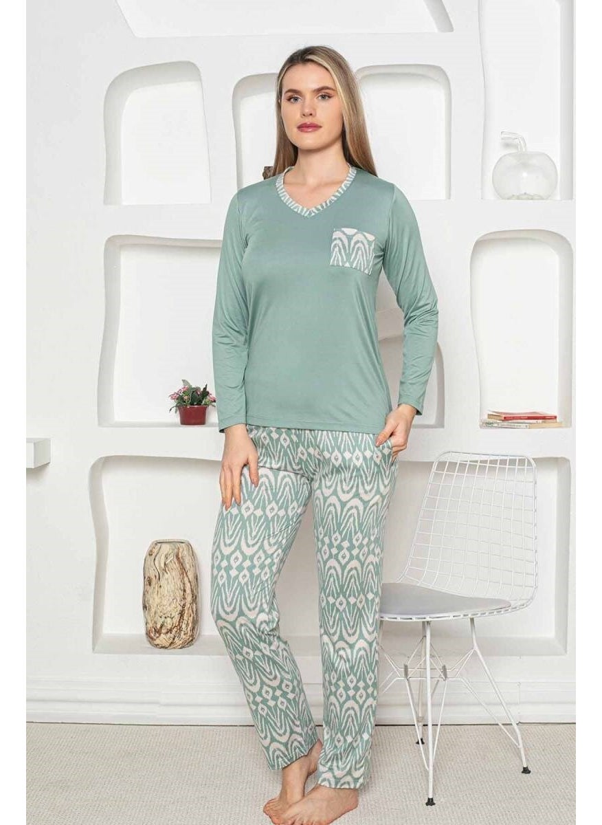 Ethnic Pattern Women's Pajama Set - Long Sleeve Lycra Combed Cotton Pocket Bottoms - pzsku/Z223CFB011675ECBA6343Z/45/_/1741272589/1eb1b780-a7f7-44af-af6b-97d4110d56cc