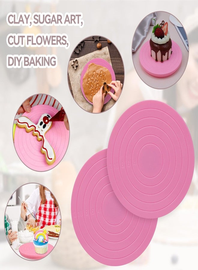 Tsnamay 2Pcs Cake Decorating Turntable,5.5inch Rotating Turntable, Turns Smoothly Revolving Cake Stand Decorating Baking Tools Accessories Supplies for Cookies Cupcake,Pink - Image 4