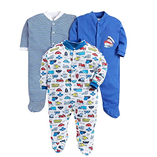 EIO 100% Cotton Rompers/Sleep Suits/Jumpsuit/Night Suits for Baby Boys & Girls, Infants, New Born Pack of 3 (Royal Blue, 3-6 M) - Image 1