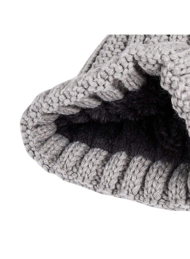 PAGE ONE Womens Winter Thick Cable Knit Beanie Faux Fur Pom Hat Fleece Lined Skull Cap, Light Gray, One size - Image 3