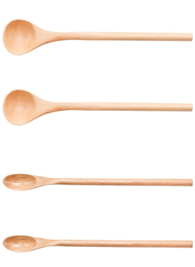 Pocoxll 4 Pcs Small Wooden Coffee Spoons, Long Handle Wooden Stirring Spoons for Kitchen（Wood） - Image 1