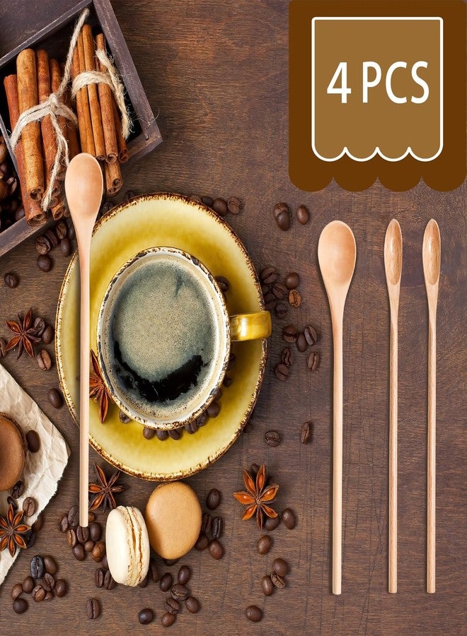 Pocoxll 4 Pcs Small Wooden Coffee Spoons, Long Handle Wooden Stirring Spoons for Kitchen（Wood） - Image 3