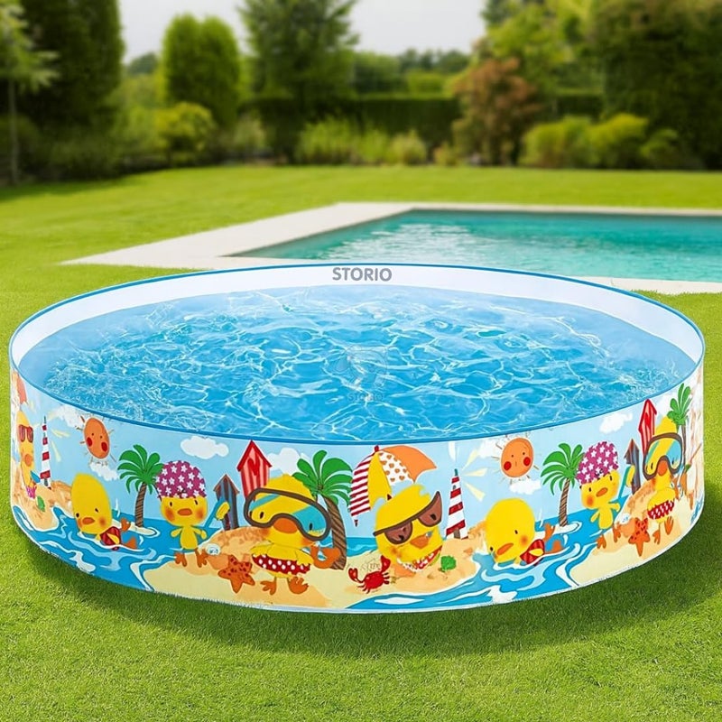 Storio حمام سباحة غير قابل للنفخ للأطفال بحجم 4 أقدام | لا حاجة لمضخة هواء | حوض استحمام قابل للطي للاستخدام في المنزل والحديقة والمزرعة | حمام سباحة سهل الإعداد – حوض لعب مائي دائري 4 أقدام، متعدد الألوان - Image 1