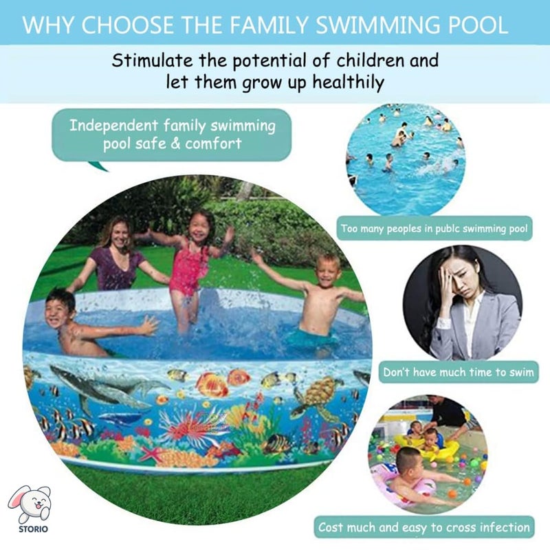 Storio حمام سباحة غير قابل للنفخ للأطفال بحجم 4 أقدام | لا حاجة لمضخة هواء | حوض استحمام قابل للطي للاستخدام في المنزل والحديقة والمزرعة | حمام سباحة سهل الإعداد – حوض لعب مائي دائري 4 أقدام، متعدد الألوان - Image 3