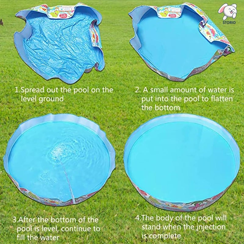 Storio حمام سباحة غير قابل للنفخ للأطفال بحجم 4 أقدام | لا حاجة لمضخة هواء | حوض استحمام قابل للطي للاستخدام في المنزل والحديقة والمزرعة | حمام سباحة سهل الإعداد – حوض لعب مائي دائري 4 أقدام، متعدد الألوان - Image 2
