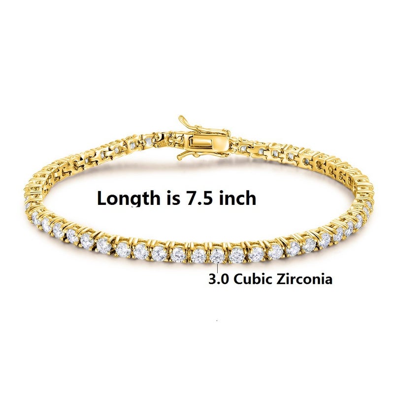 Gemsme 18K Gold Plated 3.0 Cubic Zirconia Classic Tennis Bracelet for Women and Men 7.5 Inch - Image 2