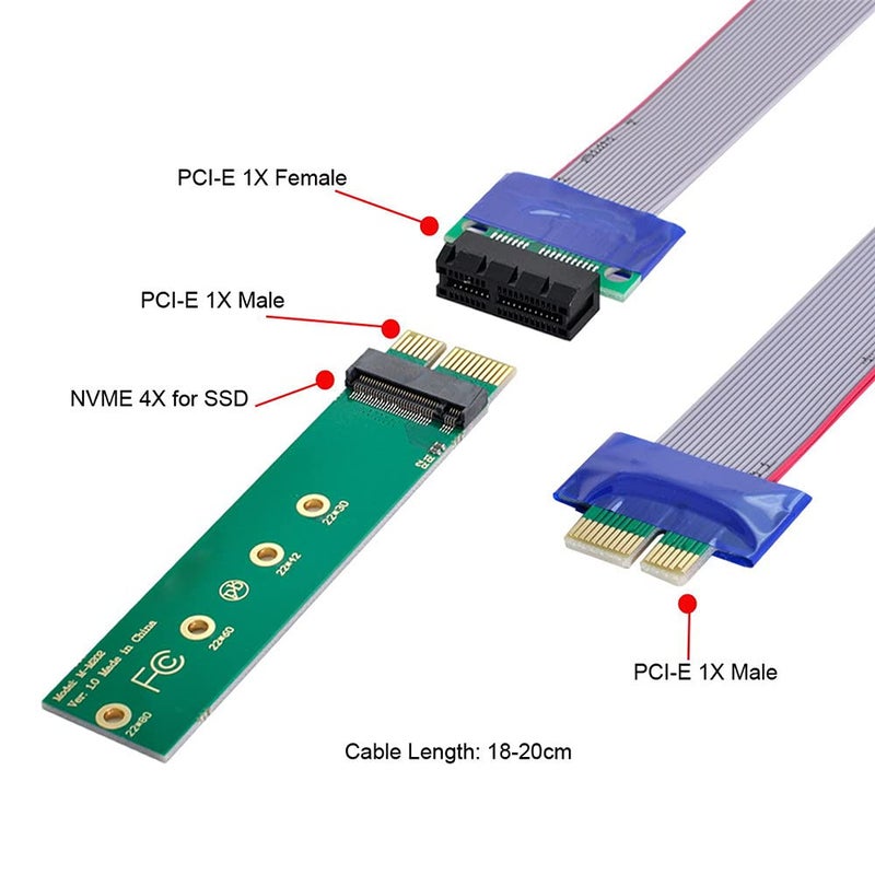 xiwai NGFF M-Key NVME AHCI SSD to PCI-E 3.0 1x x1 Vertical Adapter with Cable Male to Female Extension - Image 5