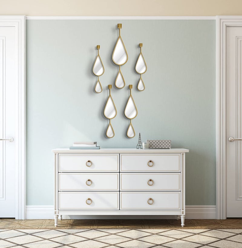 OUSHUAI OUSHUAI Gold Teardrop Mirror Set5pcs Drop Shape Wall MirrorGold Tear Drop Mirror for Living RoomEntrywayHallwayStairwayFireplace 5Pack 
