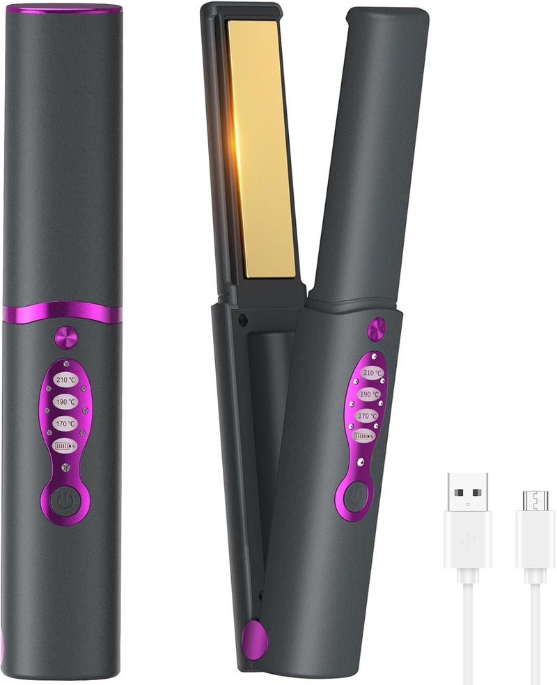 7JI 2 in 1 Cordless Hair Straightener Curler,Mini Portable Travel Wireless Straightener,Fast Heating, Anti-Scald 3-Level Straightener,Straight Hair and Curly Hair, Type-C Rechargeable (Grey) - Image 1