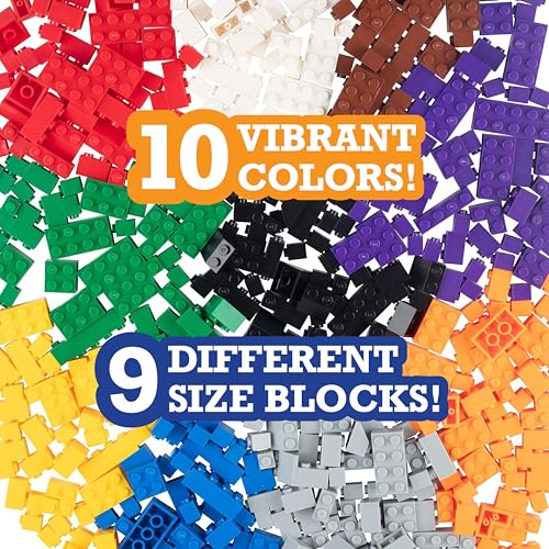 SCS Direct 1000 Pieces Classic Building Block Bricks- Bulk Value Set- 10 Colors, 9 Sizes & 54 Roof Pcs- Compatible, Tight Fit w All Major Brands- Activity for Creativity & School Projects- Kids Holiday Xmas Gift - Image 4