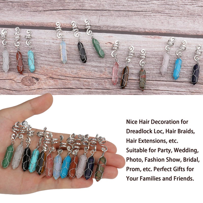 Messen 69 PCS Dreadlocks Jewelry Handemade Crystal Wire Wrapped Braids Hair Accessories Imitation Wood Beads Aluminum Hair Cuffs Coils Hair Rings Pearl Pendants for Hair Decoration (Silver) - Image 5