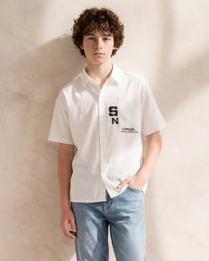 ردتاغ Boys White Printed Shirt