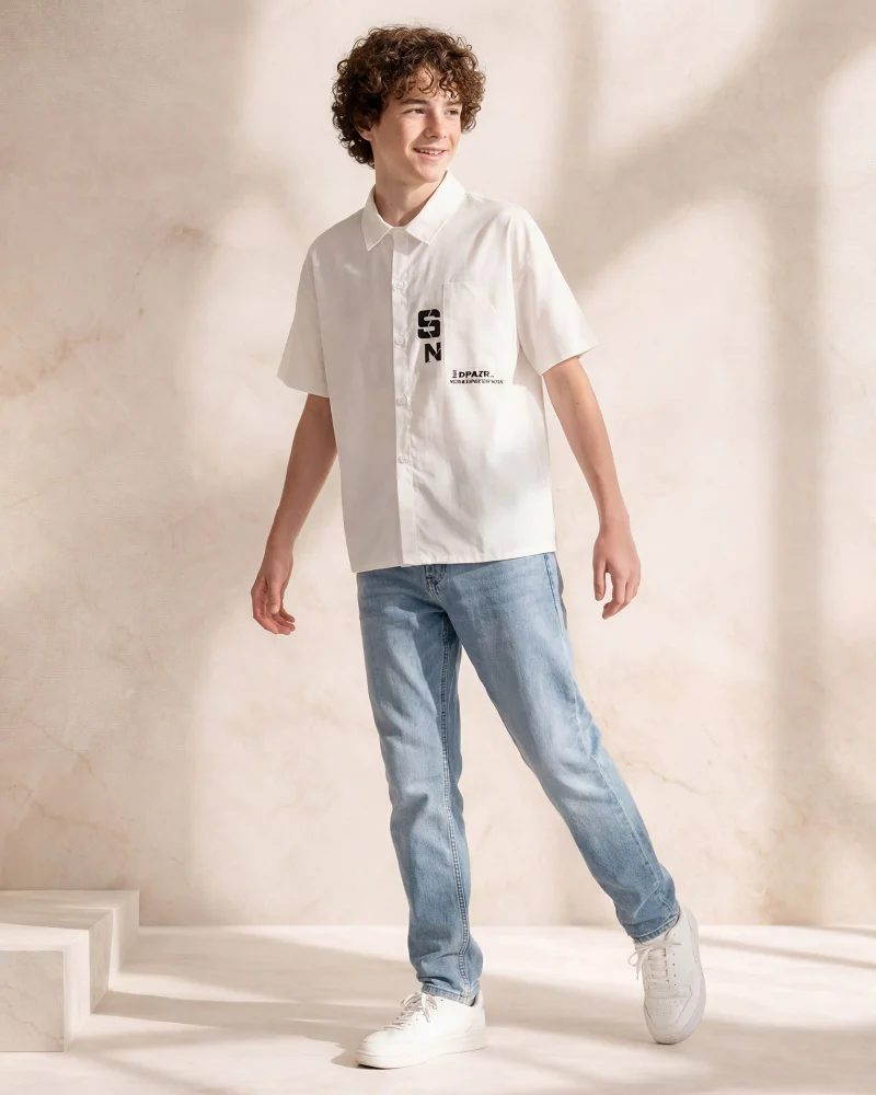 ردتاغ Boys White Printed Shirt